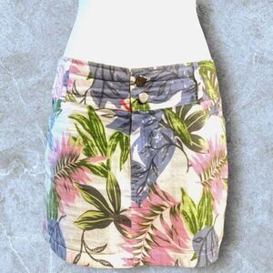 Vintage Paradise Island Hawaiian Floral Print Cotton Denim Mini Skirt ~ Large